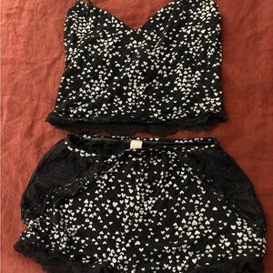 Victoria's Secret Black and White Heart Pajama sleep Set XS